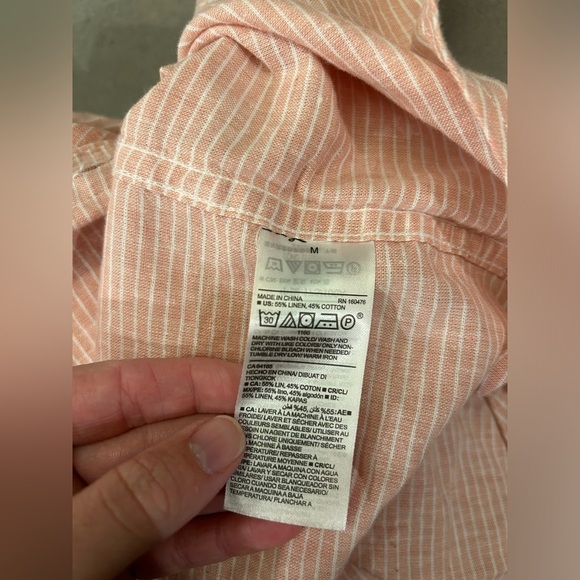 Old Navy Button Down Shirt Long Sleeve Mens Medium Pink White Stripe Linen Blend - Picture 4 of 9